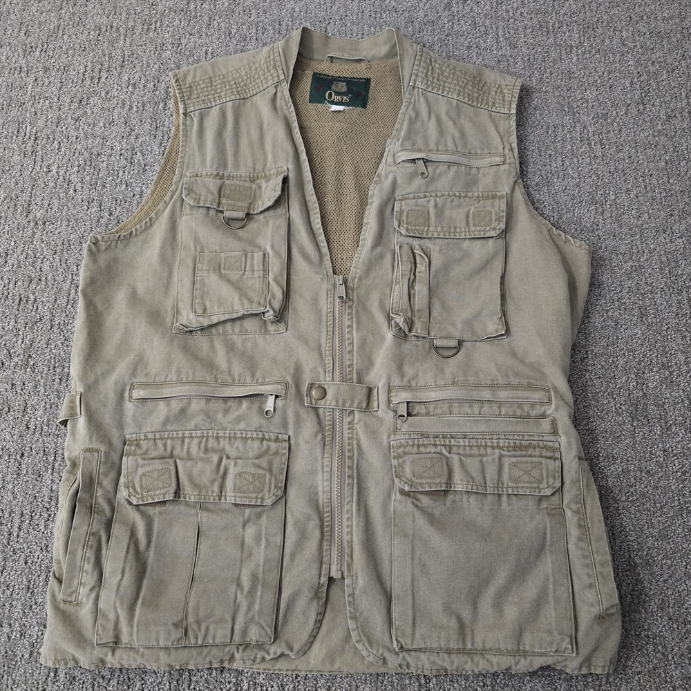 Orvis Safari Vest Mens Medium Tan Multi Pocket Outdoor Gorpcore